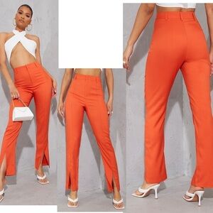 PRETTY little thing Orange High Waisted Straight Leg Split Hem Pants Sz 8 NWT